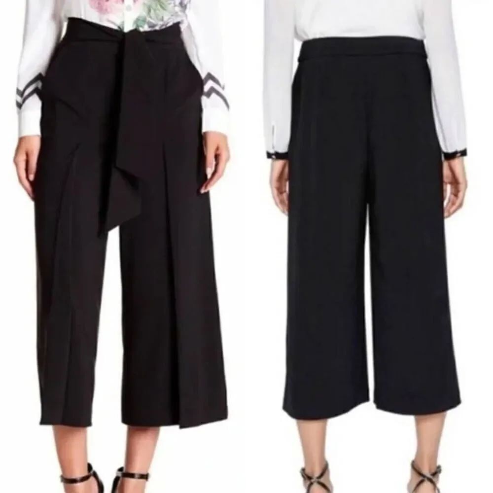 Ted baker black tie waist culottes high rise waisted wide leg crop cropped pants